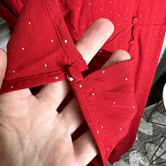 NWT J. CREW Women's PLUS Size 24 Holiday Red Drapey Puff Sleeve Dress Pin Dot - Picture 10 of 16